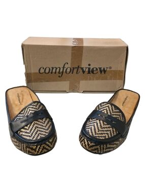comfortview Black and Tan Woven Slip-On Flats